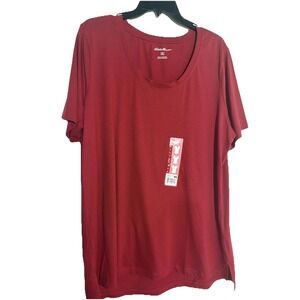 Eddie Bauer Women's XL Short-Sleeve T-shirt Red Scoop Neck Flowy Layer Gorpcore
